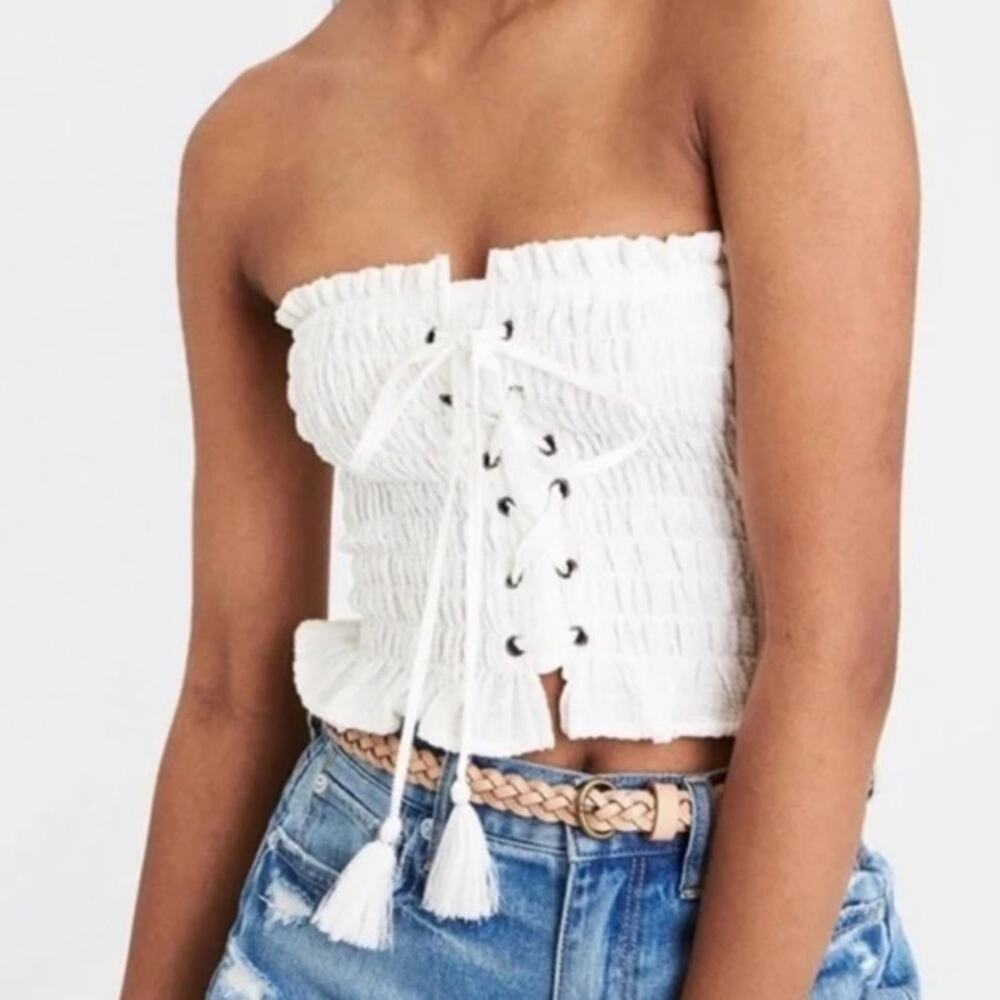 American Eagle Outfitters Corset Ruched Stretch Ruffle Tie Tube Top Sz M